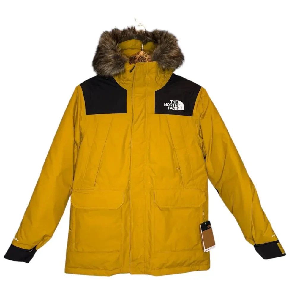 North Face Men’s McMurdo Parka Winter Jacket Marigold Yellow Down Faux Fur M NEW